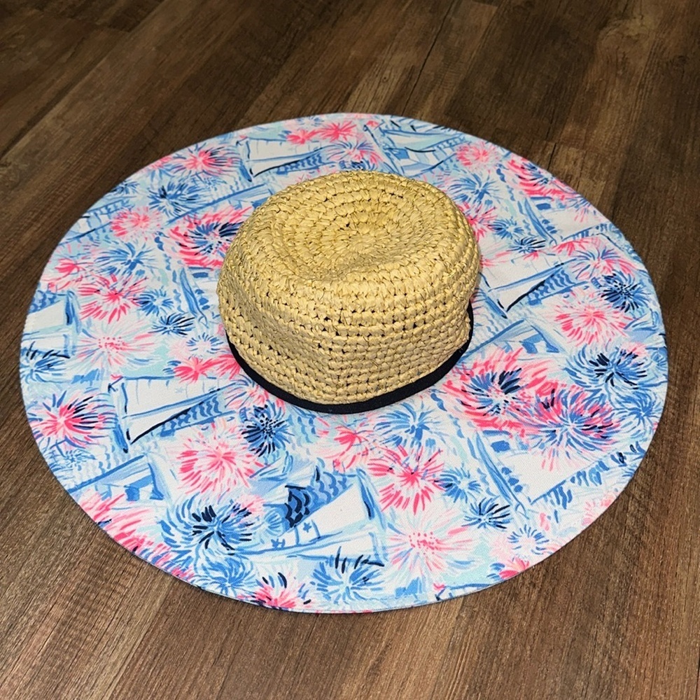 EUC Lilly Pulitzer Floppy Straw Sun Beach Hat in Sea‎ to Shining Sea